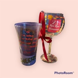 Set of 2 Lolita and Handmade Handpainted “21” Birthday Shooter Glasses